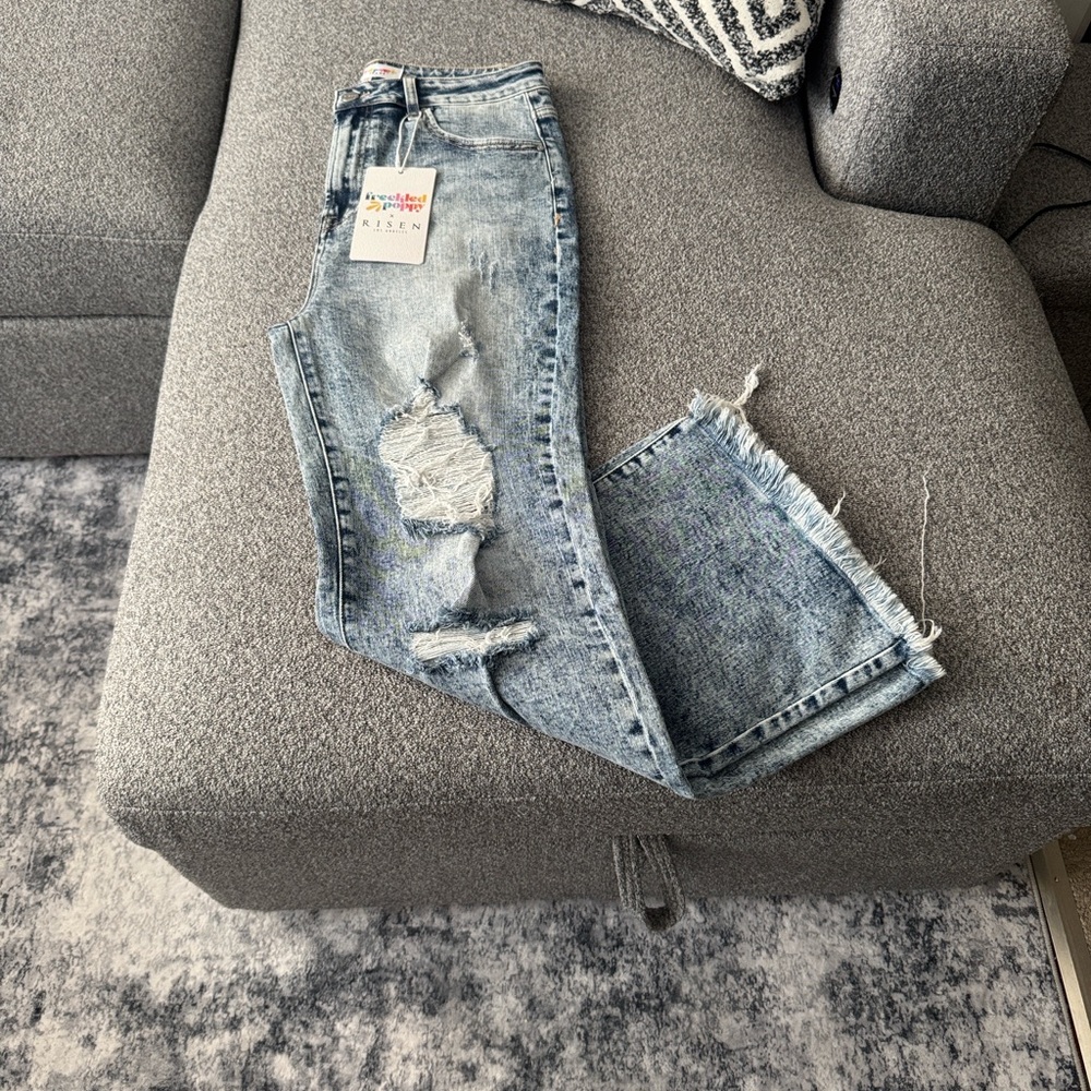 Kilk Light Blue Distressed Women's Wide Leg Jeans